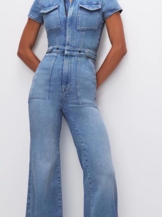 Good American Pants - Good American Fit For Success Palazzo Jumpsuit Size M Light Wash Denim